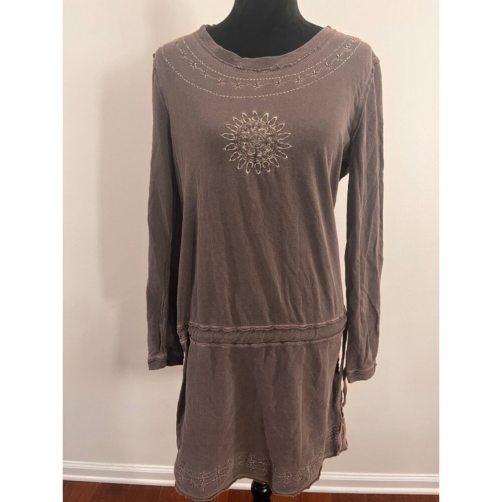 Prana brown swimsuit coverup beach wear long sleeve dress sz large